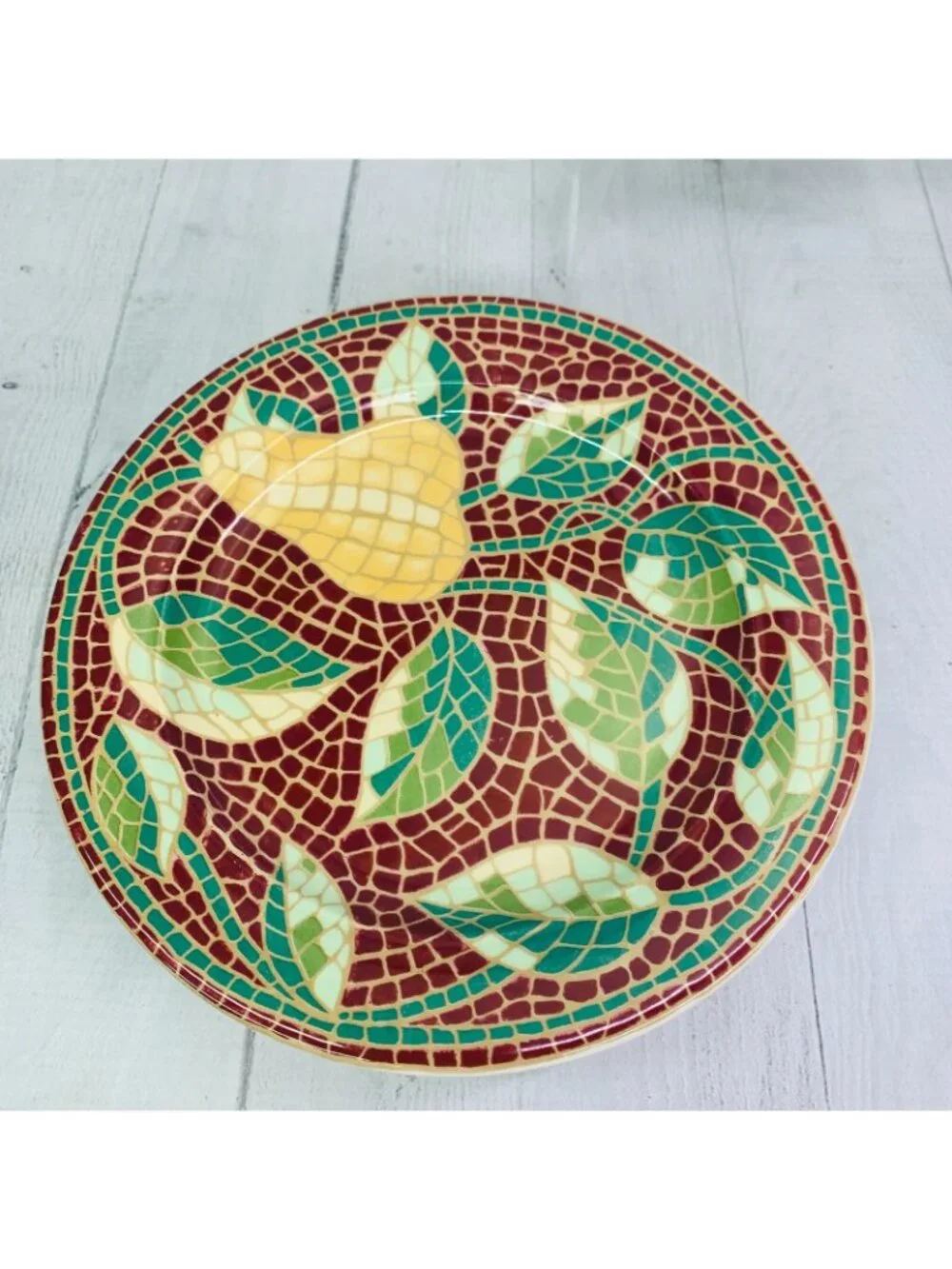 Pier 1 One MOSAIC FRUIT Red Yellow Earthenware Italy Lunch Salad Plates Set 4
